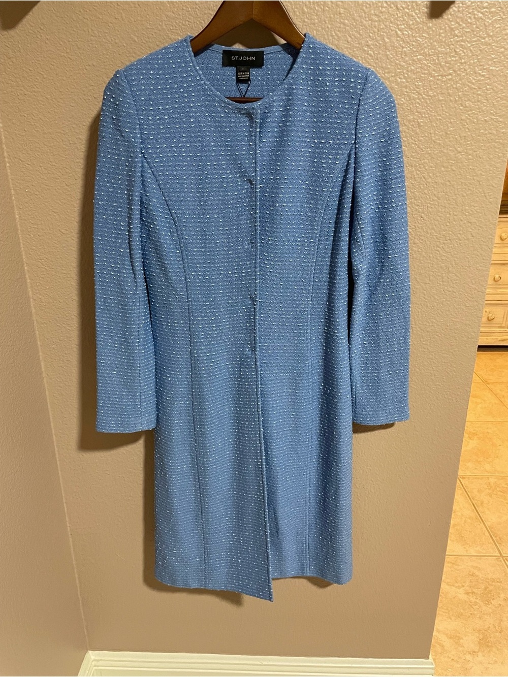St. John Light Blue Tweed Long Sleeve wool blend Coat NEW